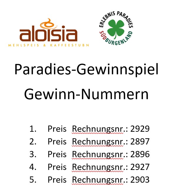 Tage im Erlebnisparadies 21. und 22. Mai 2022 – Gewinn-Nummern